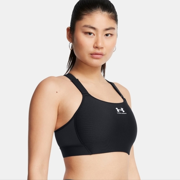 New! Under Armour Sports Bra Compression Women's Medium Black Heat Gear Active - Picture 1 of 13